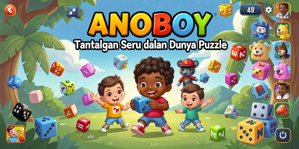 Screenshot utama ANOBOY menampilkan gameplay yang menarik dan tantangan puzzle.