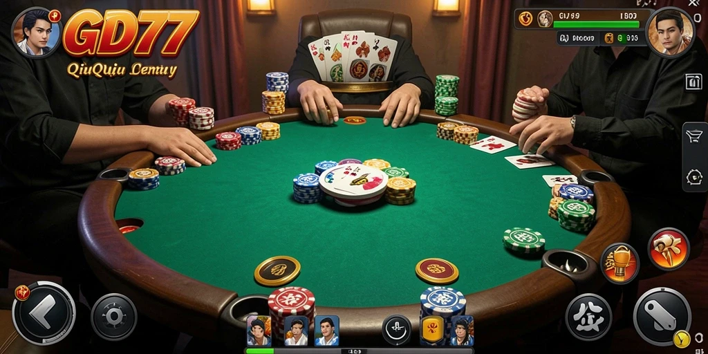 Screenshot gameplay GOD77 menunjukkan aksi QiuQiu seru.