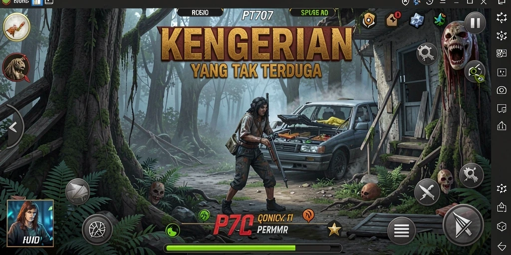 Screenshot menunjukkan karakter utama menghadapi hantu dalam kegelapan.