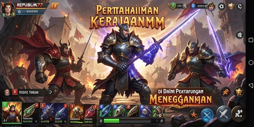 Tampilan gameplay menegangkan dalam REPUBLIK77 Tower Defense.