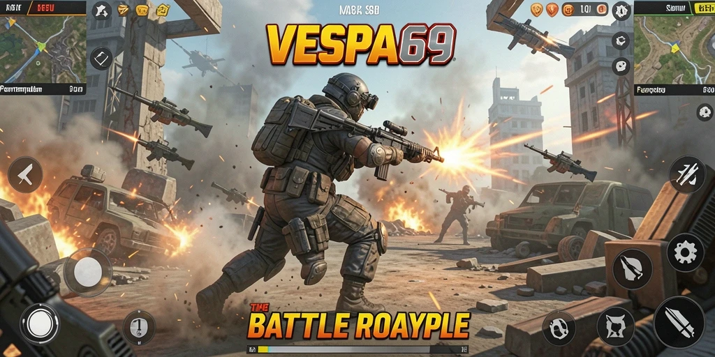 Tampilan gameplay seru VESPA69 dengan pertempuran intens.