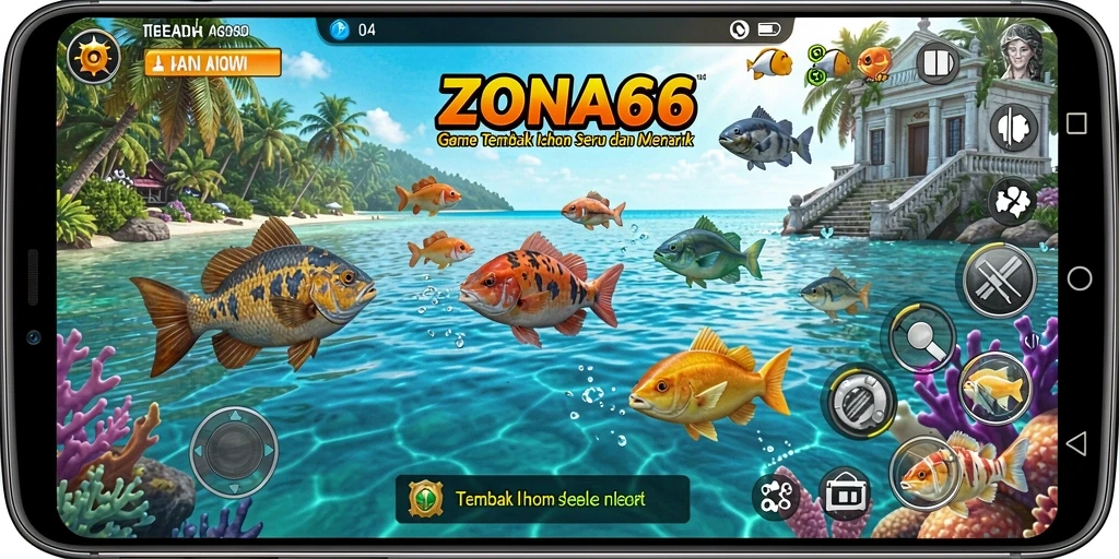 Tampilan seru gameplay ZONA66 dengan aksi menembak ikan.
